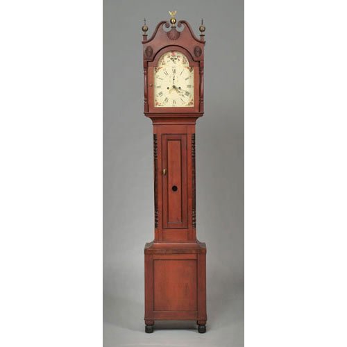 American Cherry and Paint-Decorated Tall Case Clock, — Antique Clocks Price Guide