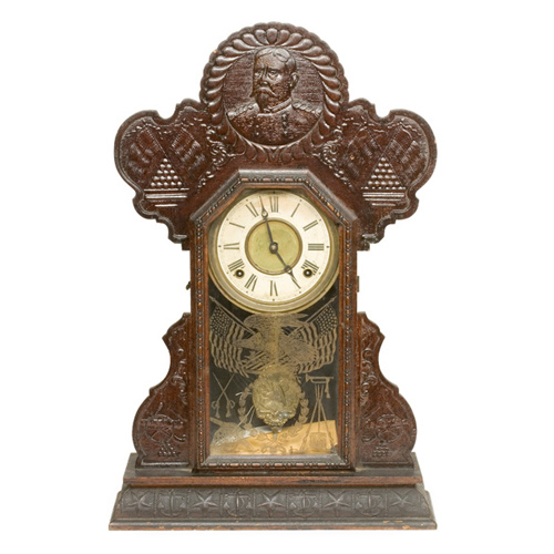 Admiral Schley Ingraham Pressed Oak Mantle Clock, — Antique Clocks Price Guide
