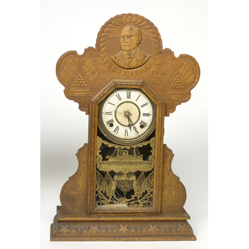 McKinley Army & Navy Pressed Oak Ingraham Shelf Clock, — Antique Clocks Price Guide