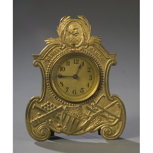Spanish American War Cast Brass Novelty Clock, unmarked Waterbury — Antique Clocks Price Guide