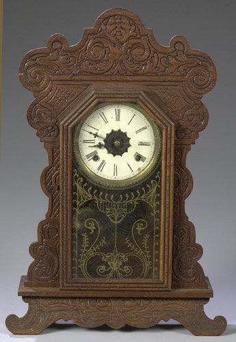 Waterbury Felix Oak Shelf Clock with Alarm No. 1655 (Tran Duy Ly: 2001); 8 day time and strike with alarm, — Antique Clocks Price Guide