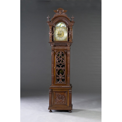 Outstanding Carved Tall Case Clock with Works by Elliott, — Antique Clocks Price Guide