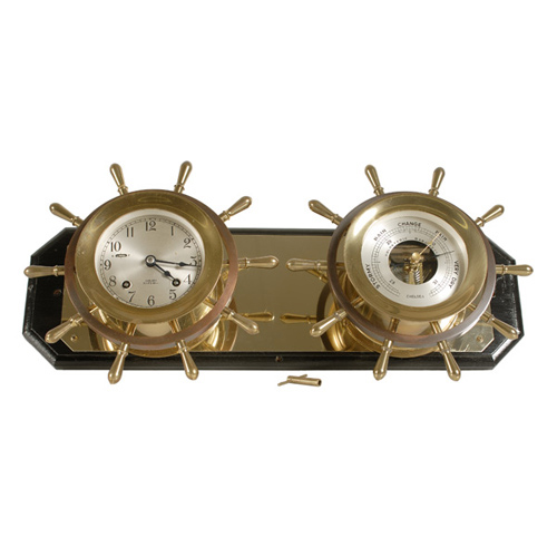 Chelsea Yacht Wheel "Pilot" Ship's Bell Clock & Barometer Set, — Antique Clocks Price Guide