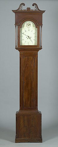 Fine Mahogany Inlaid Tall Case Clock, — Antique Clocks Price Guide