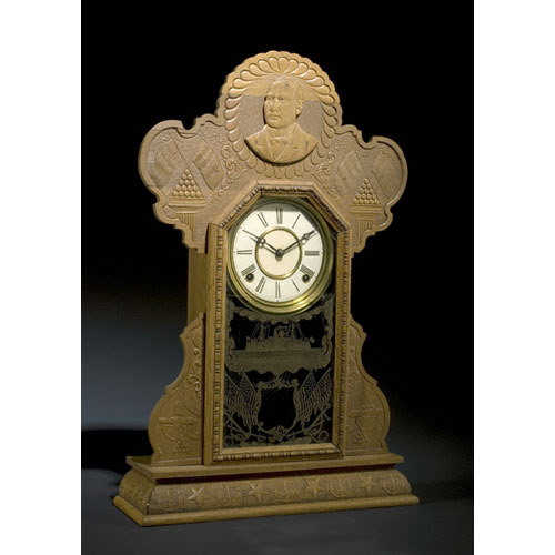 McKinley Army & Navy Pressed Oak Ingraham Shelf Clock, — Antique Clocks Price Guide