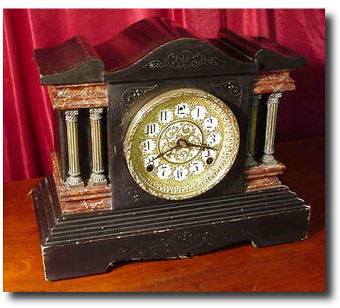 E.N. Welch faux marble mantel clock, Circa 1890 — Antique Clocks Price Guide