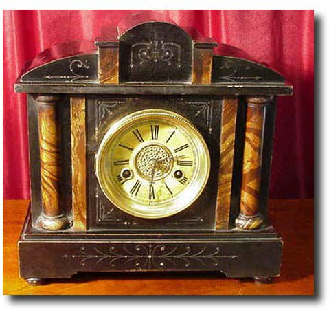 Late Victorian Faux Marble Mantel Clock, c. 1890 — Antique Clocks Price Guide