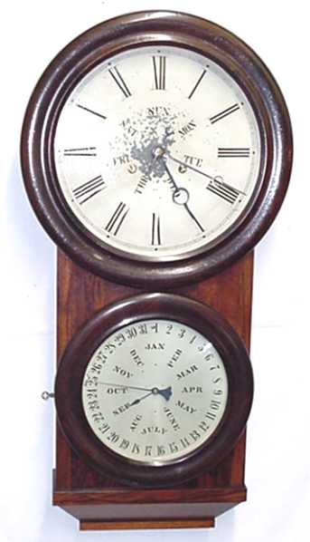 B.B. Lewis Variant #2 Weight Driven Double Dial Calendar Clock, circa: 1863 - 1868 — Antique Clocks Price Guide