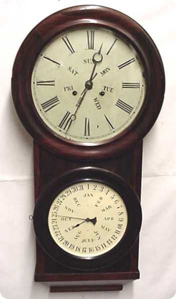 Pristine Double Dial Wall Clock B. B. Lewis #2 Weight Driven Perpetual Calendar — Antique Clocks Price Guide