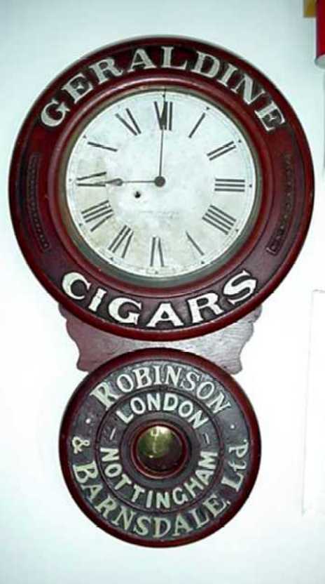 Baird Advertising Clock, "Geraldine Cigars", Circa 1895. — Antique Clocks Price Guide