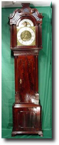 George III impressive flame mahogany Moonroller longcase clock, circa 1790 — Antique Clocks Price Guide