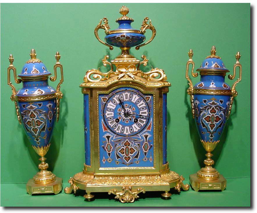 French gilt bronze and cloisonne enamelled three piece clock garniture, circa 1870. — Antique Clocks Price Guide