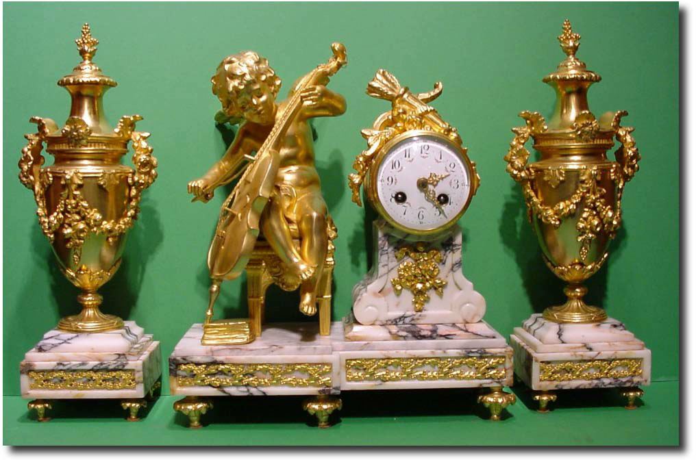 French white marble and blue veined garniture, circa 1900 — Antique Clocks Price Guide