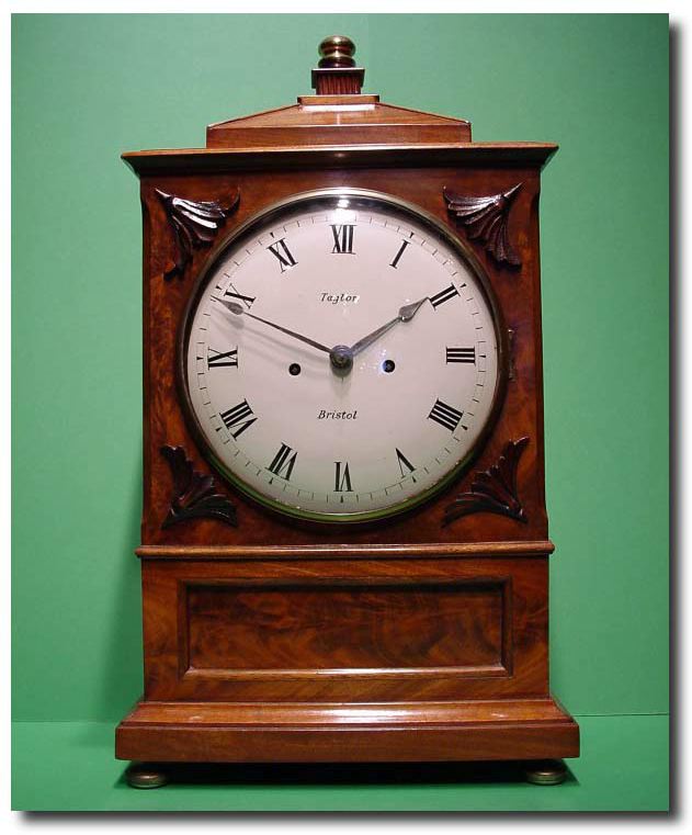 English flame mahogany bracket clock by "Taylor" of Bristol, circa 1840 — Antique Clocks Price Guide