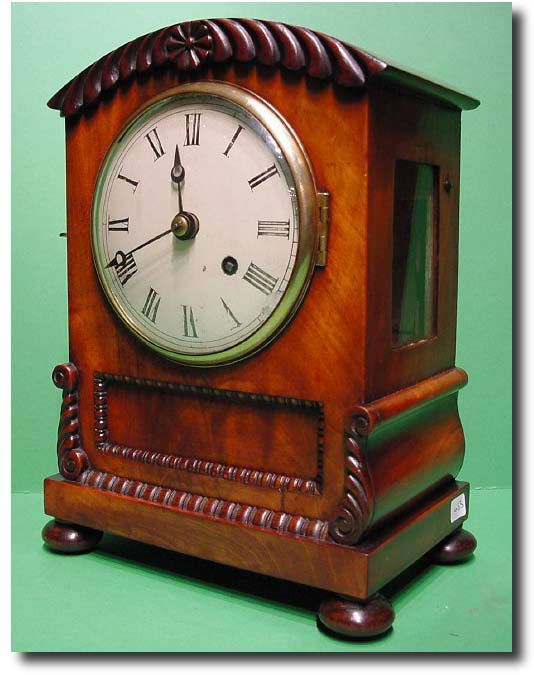 Early Victorian flame mahogany single fusee timepiece clock, circa 1830 — Antique Clocks Price Guide