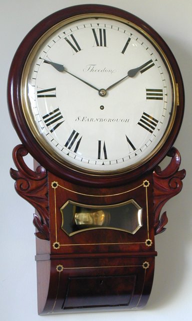 Theedon S.English 8 day mahogany fusee drop trunk dial clock, Farnborough, circa 1840 — Antique Clocks Price Guide