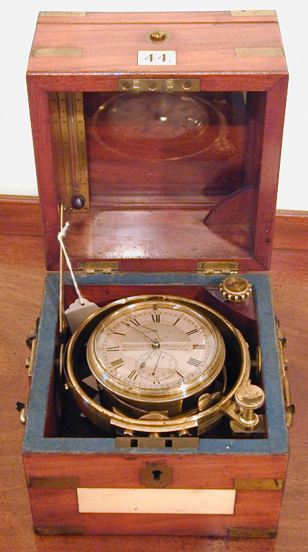 A good 2 day mahogany brass bound box chronometer; Parkinson & Frodsham, Circa 1840 retailed by Urban Jurgensen No 41. Size: 3" dial. 6" box — Antique Clocks Price Guide