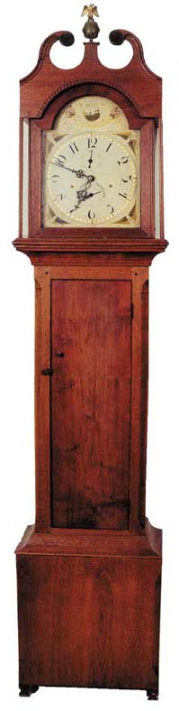 Silas Hoadley tall clock, ca 1813-1820. Walnut case, 87 inches high or 7 feet, 3 inches, a good size for most homes. — Antique Clocks Price Guide