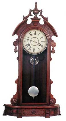 Waterbury Clock Co. "Galway", ca 1883. This is a very large mantle clock that is 36 1/2 inches high. — Antique Clocks Price Guide