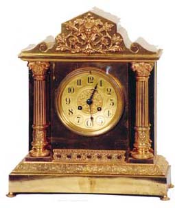 French bronze mantle clock. It has new gilt that may be a little bright for some folks, looks doggone good to me. — Antique Clocks Price Guide