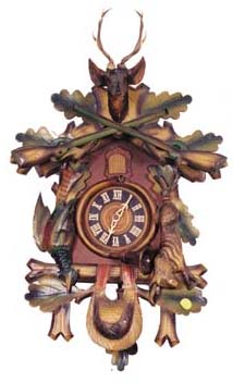 Cuckoo signed only "Made in Germany", painted case, 22 inches high. — Antique Clocks Price Guide