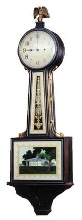 New Haven "Willard" banjo, ca 1929. Solid mahogany case is 41 inches high, 12 1/4 inches wide, hand rubbed finish. — Antique Clocks Price Guide