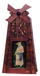 Mission shelf clock, windmill motif, 15 1/2 inches high. — Antique Clocks Price Guide