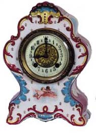 New Haven porcelain clock, "Latimer", ca 1900. Imported case marked "Carlsbad China Austria". — Antique Clocks Price Guide