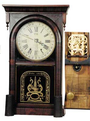 Ansonia Brass & Copper Co. ca. 1869-1877, using "Terry's Patent Improved Calendar", per the label. — Antique Clocks Price Guide