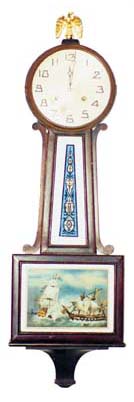 New Haven "Waring" banjo, ca 1923. 8 day movement strikes hours and half hours on 2 long iron rods. — Antique Clocks Price Guide