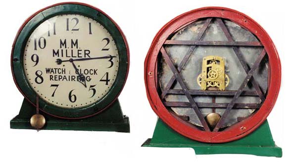 Seth Thomas 2 sided street clock, or shop clock, advertising a watch and clock repairing business. — Antique Clocks Price Guide