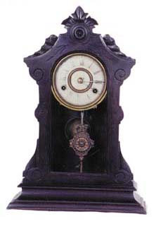 New Haven shelf clock. Case has been stained very dark, it is probably walnut underneath. — Antique Clocks Price Guide