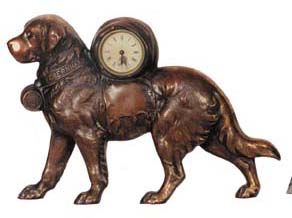 American novelty clock Unsigned, "St. Bernard". 30 hour clock on the dogs back. — Antique Clocks Price Guide