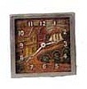 Lux Clock Co. 4 inch square case with 3D scene of town, bridge, water, and boat.