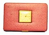 New Haven jewelry box with clock. Extra nice pink leather case, key lock, brass clock and brass trim.