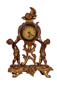 Gilbert Clock Co. figural novelty clock, "Trumpeter", or "Gilt No.1023", ca 1906. — Antique Clocks Price Guide