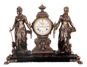 Ansonia Clock Co., figural clock, "Art & Commerce", ca 1894. — Antique Clocks Price Guide