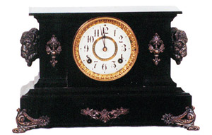 Ansonia Clock Co. enameled iron case black mantel clock, "Brandon", ca 1904. — Antique Clocks Price Guide