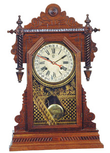 Waterbury Clock Co. shelf clock, "Buffalo", with simple calendar movement. — Antique Clocks Price Guide