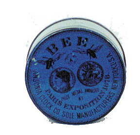 Ansonia Clock Co. Blue tin can for the "Bee" clock. — Antique Clocks Price Guide