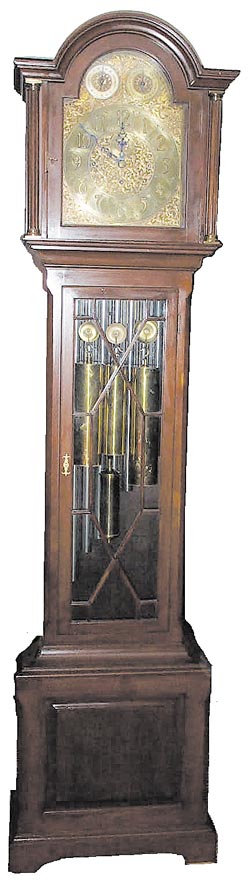 English 9 tube tall clock made by "Donne-London, AD 1909", as inscribed on the dial. — Antique Clocks Price Guide