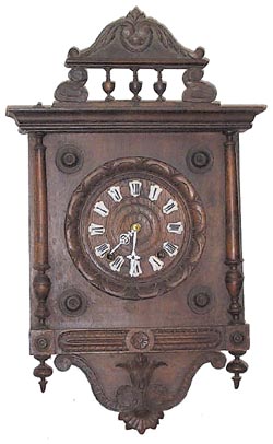 German wood Morbier in as found condition, dirty but has super wood graining and carving top to bottom — Antique Clocks Price Guide