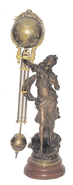 Ansonia Clock Co. Singing Arm on a French statue similar to the Ansonia Fortuna statue with Ball Swing. — Antique Clocks Price Guide