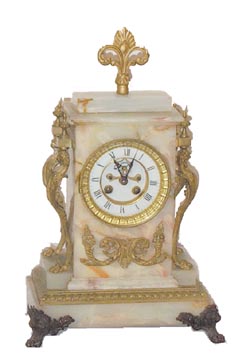 French green and white onyx mantle clock. — Antique Clocks Price Guide