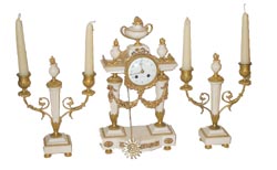French 3 piece mantle garniture set; movement signed "Vincenti Medaille D'Argent 1855"; Date scratched in the marble base, "1898" — Antique Clocks Price Guide