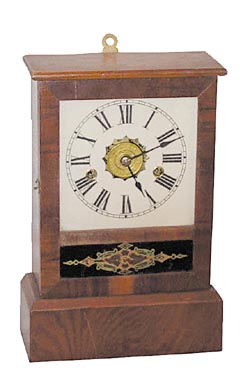 Jerome & Co. miniature cottage clock only 11 1/2 inches high. It is the "David Crockett" model, ca 1850. — Antique Clocks Price Guide