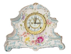 Ansonia Clock Co. "La Nord", Royal Bonn case stamped and signed front and back, ca 1904. — Antique Clocks Price Guide