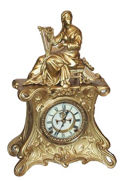 Ansonia Clock Co. metal case clock, "Miranda and Figure No. 1008", ca 1904. — Antique Clocks Price Guide