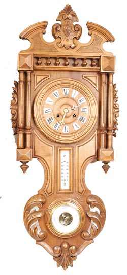 French wall hanger with a clock, thermometer, and barometer. — Antique Clocks Price Guide