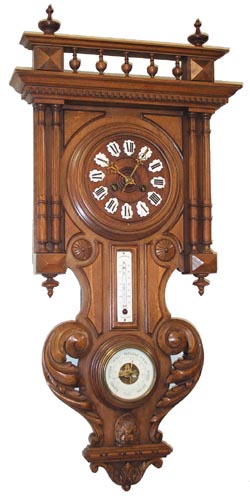 French cartel, clock, barometer, and thermometer, all on a really nice 36 inch walnut case. — Antique Clocks Price Guide